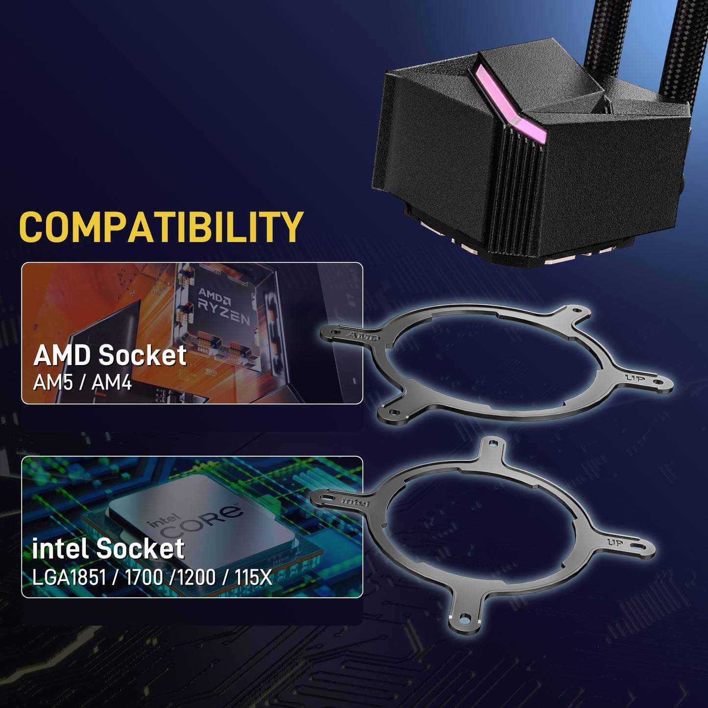 DARKROCK D240 CPU Liquid Cooler with 240 mm Radiator, Addressable RGB Lights, Pure Copper Pump, and AMD, AM5/ AM4, Intel LGA 1851/1700/1200 Brackets Ready - Black