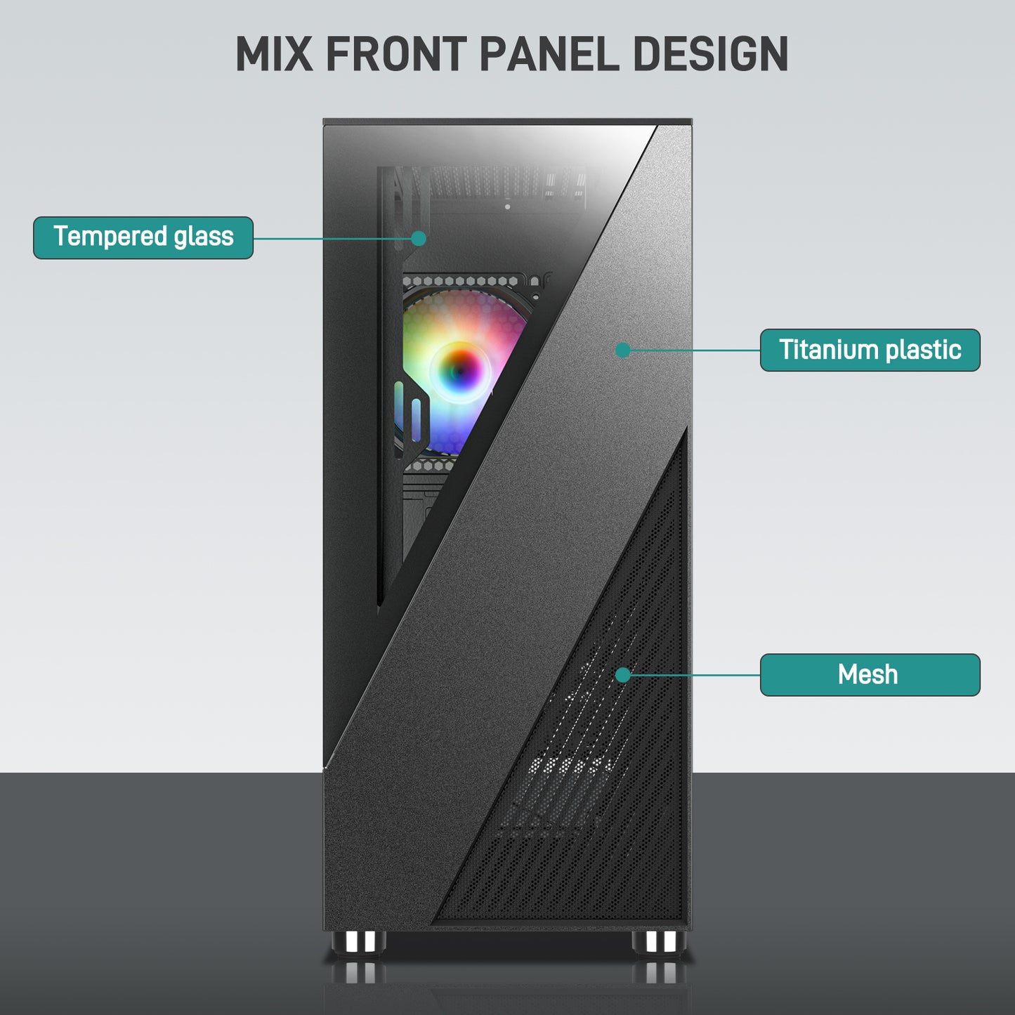 DARKROCK A8-X Mid-Tower ATX PC Case with Tempered Glass and Mesh Panel, 1x120mm PWM & ARGB Fan Included, Type-C & USB 3.0, Support for 360mm Radiator - Black