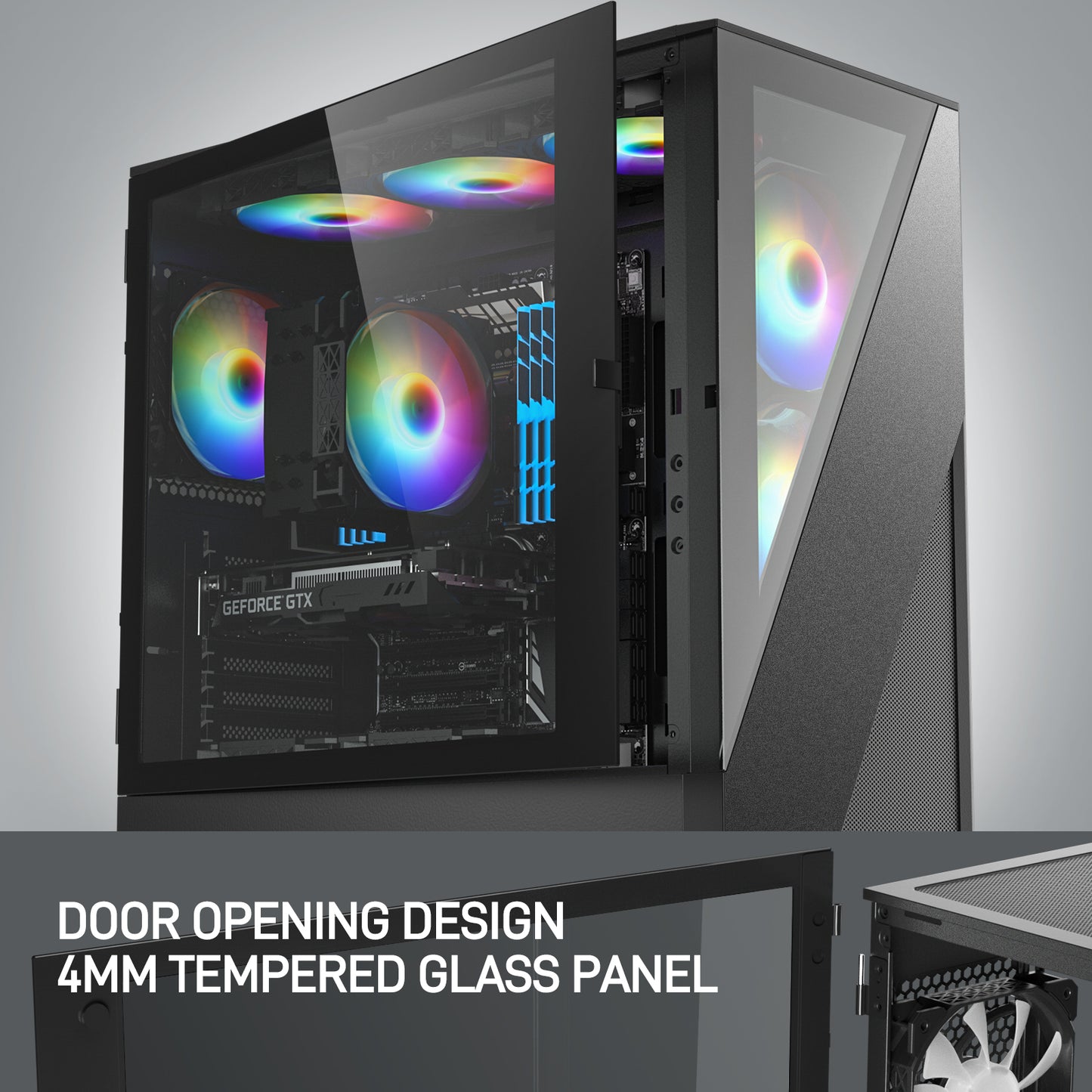 DARKROCK A8-X Mid-Tower ATX PC Case with Tempered Glass and Mesh Panel, 1x120mm PWM & ARGB Fan Included, Type-C & USB 3.0, Support for 360mm Radiator - Black