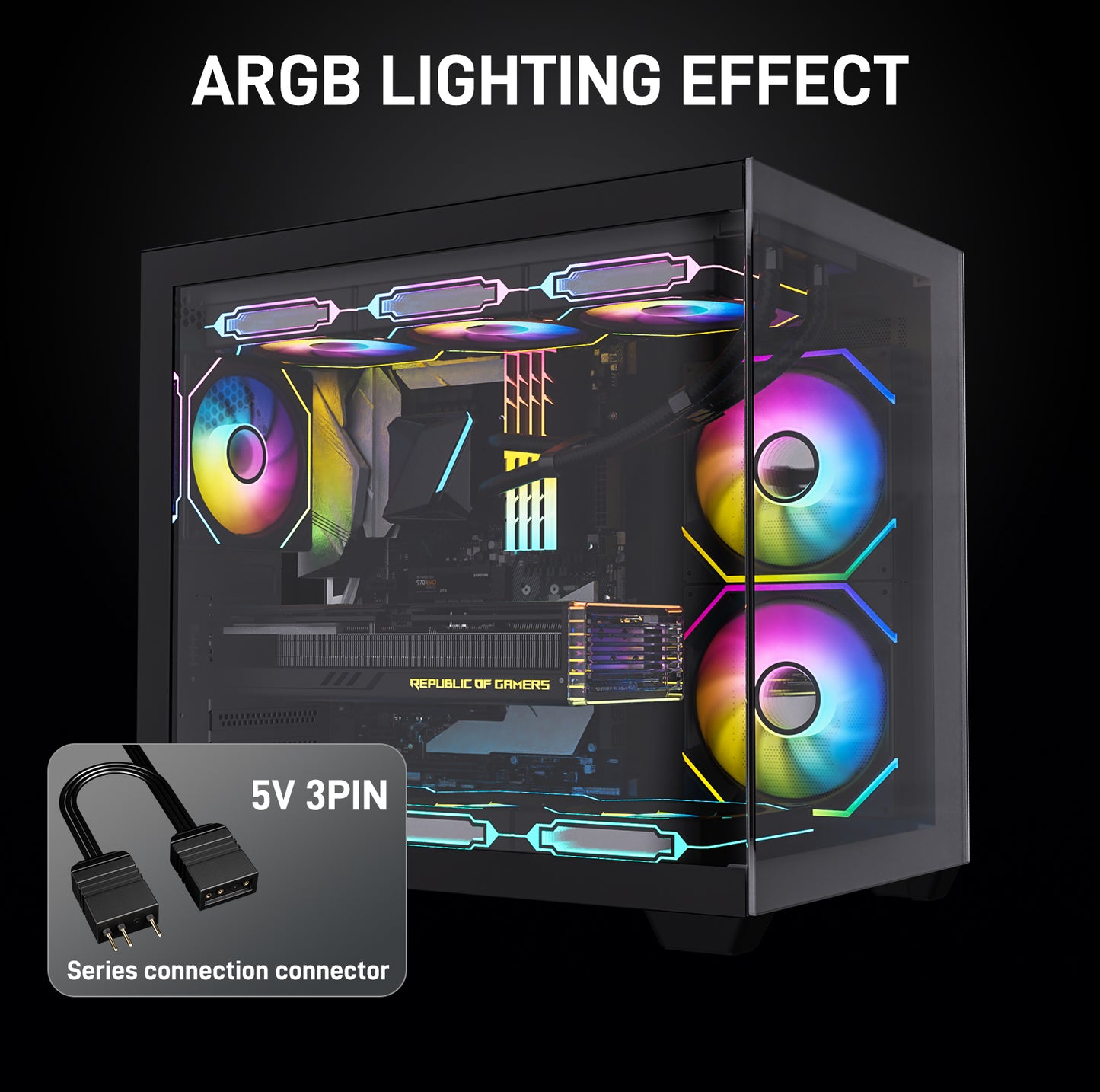 DARKROCK R140 140mm Reverse Blade Infinity Mirror Design PC Fan with LED ARGB Effects & PWM Control and Stable Running HDB Hydraulic Bearings