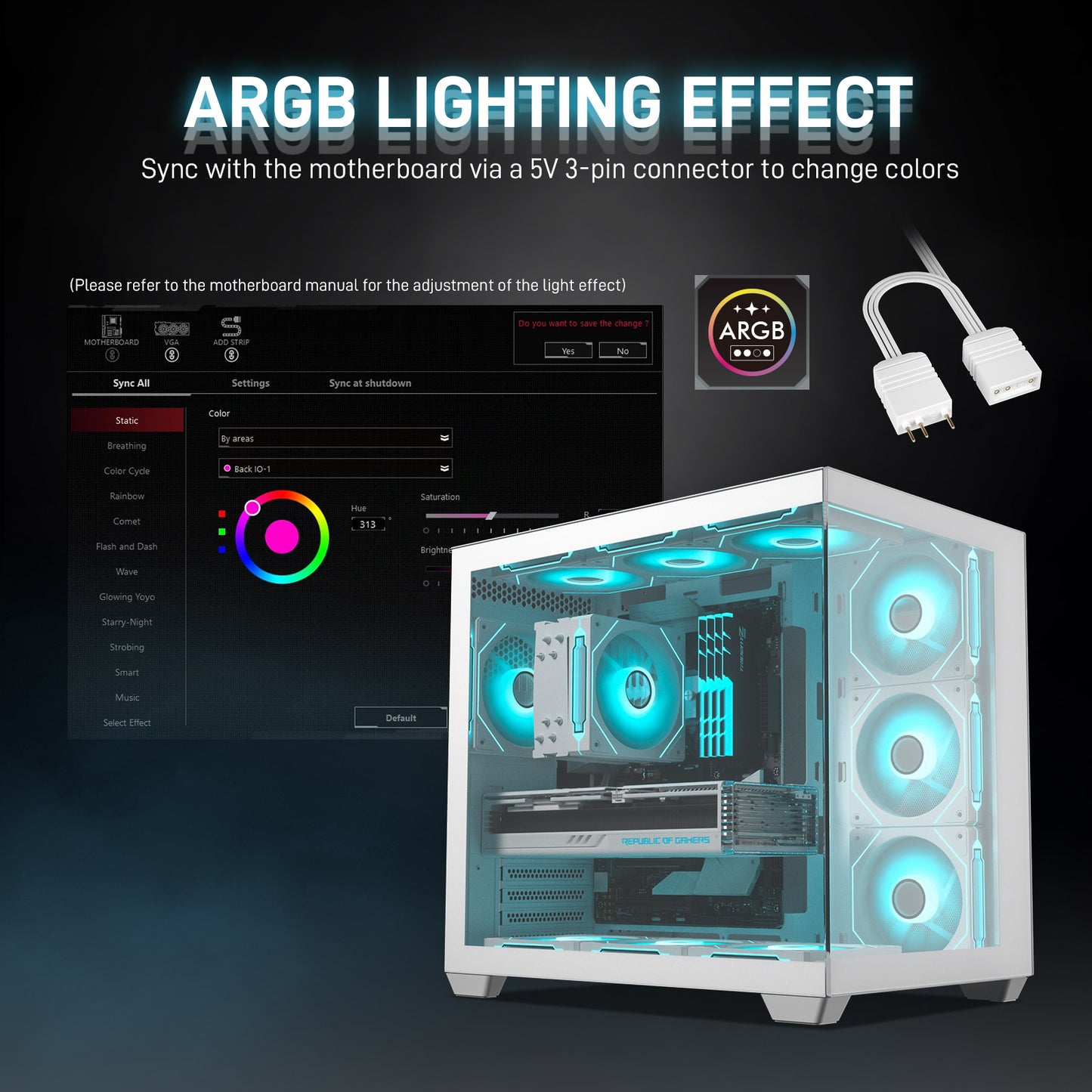 DARKROCK F120 - 3 in 1 120 mm Infinite Mirror Design Case Fans with PWM Control & ARGB effect, Hydraulic Bearing for Low-Noise Operation - Suitable for Most PC Cooling Systems