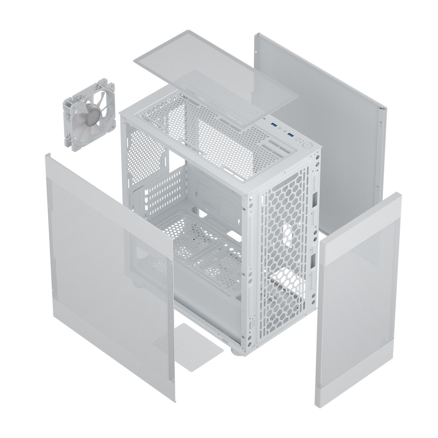 DARKROCK MH200 White PC Computer Case for Office&Gaming Compact Mid-Tower Micro ATX Mini ITX High-Airflow Mesh Front & Side Panel Top 240mm Radiator Support Type-C Ready, ARGB 120mm Fan Pre-Installed