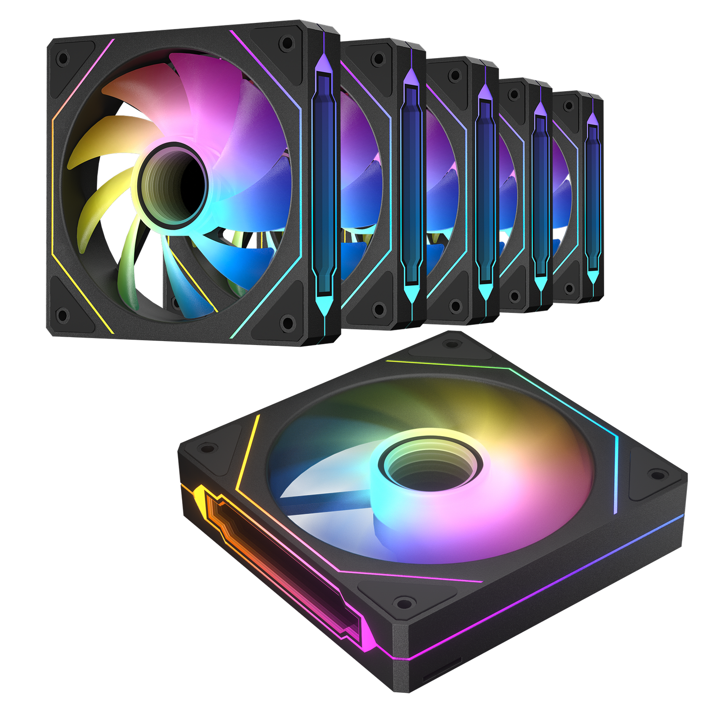 DARKROCK F120 6-Pack 120mm Infinite Mirror Case Fans with PWM Control & ARGB Effect, 24 LED Lights, HDB Hydraulic Bearing for Low-Noise Operation - Suitable for Most PC Cooling Systems