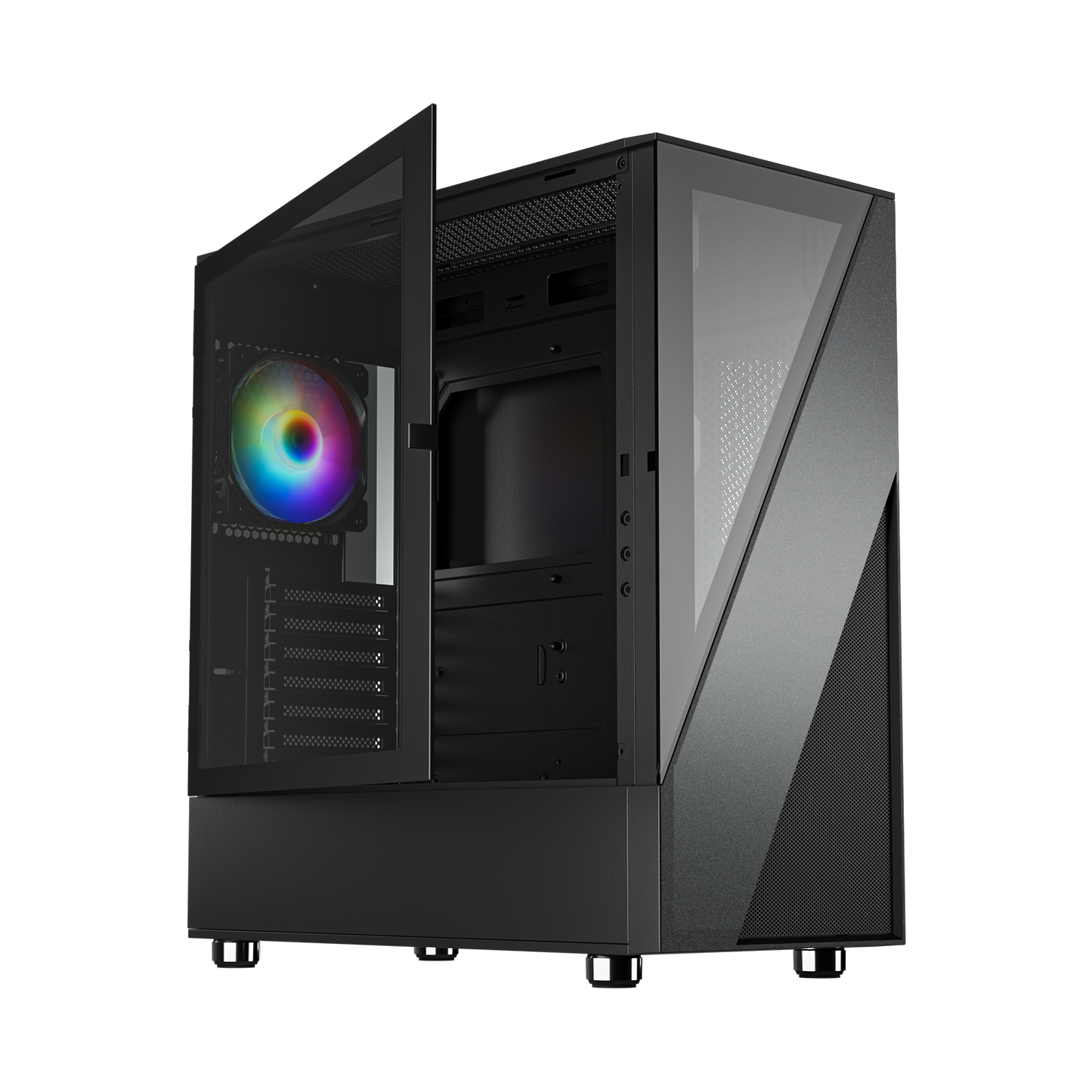 DARKROCK A8-X Mid-Tower ATX PC Case with Tempered Glass and Mesh Panel, 1x120mm PWM & ARGB Fan Included, Type-C & USB 3.0, Support for 360mm Radiator - Black