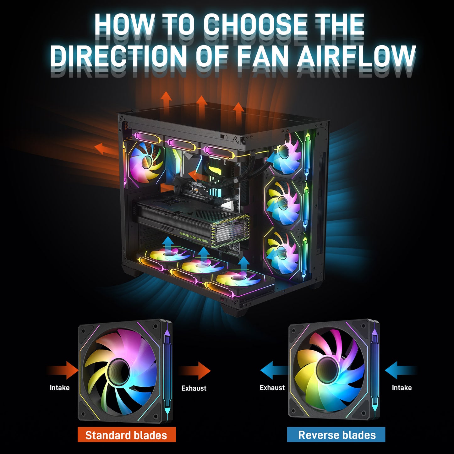 DARKROCK R120-2-Pack 120mm Reverse Installed Infinite Mirror Design PC Fan with Addressable RGB Effect, PWM Smart Control and Hydraulic Bearing for Stable Operation