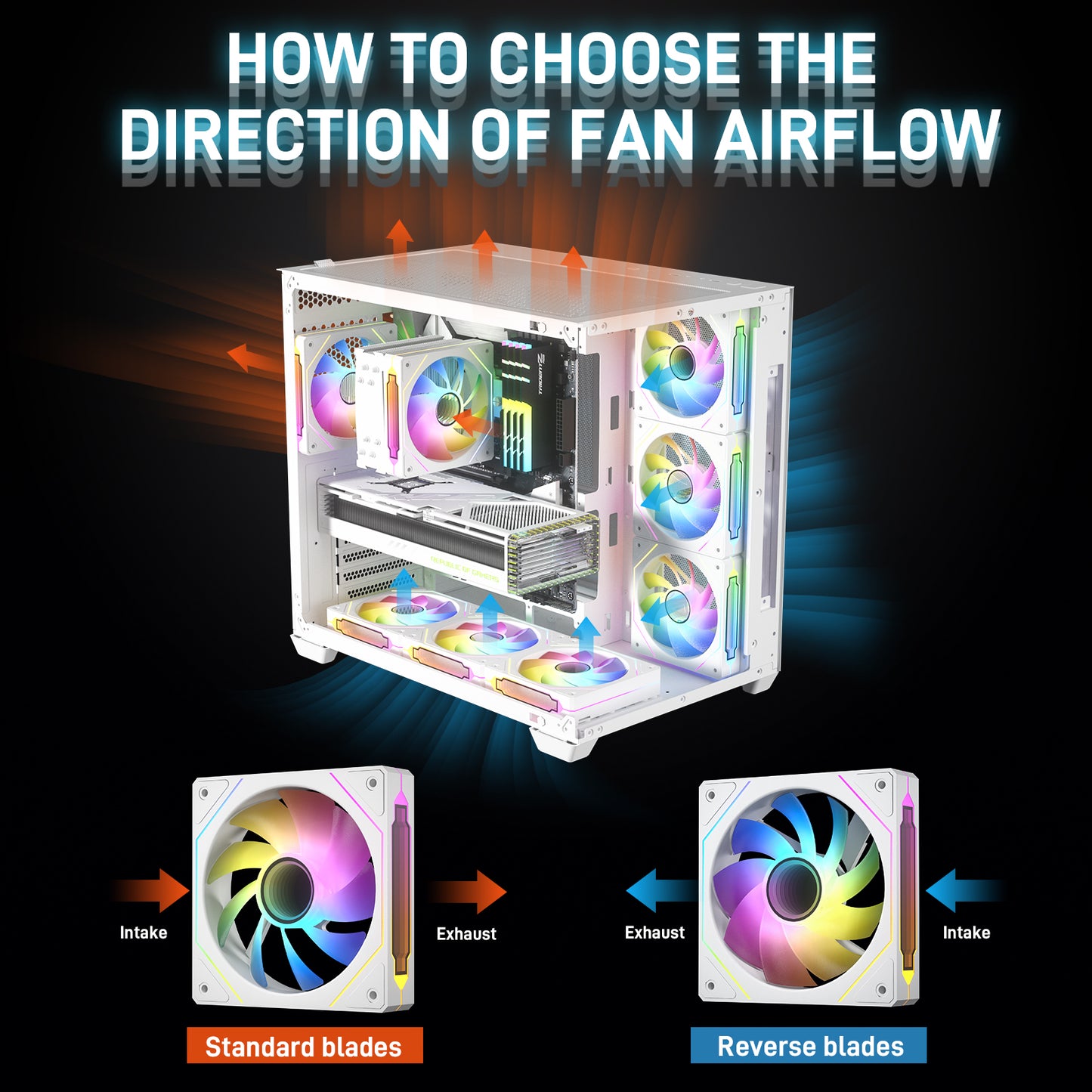 DARKROCK R120-2-Pack 120mm Reverse Installed Infinite Mirror Design PC Fan with Addressable RGB Effect, PWM Smart Control and Hydraulic Bearing for Stable Operation