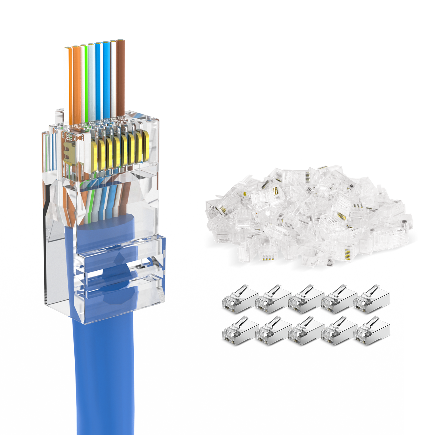 DARKROCK Cat6 Pass Through Connector 100-Pack for Ethernet Cables - Compatible with Cat6/Cat5/Cat5e, Strong Antioxidant Performance, 24-26AWG/Flat Network Cables, RJ45 Keystone Inline Coupler - Transparent.