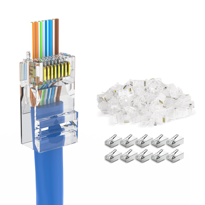 DARKROCK Cat6 Pass Through Connector 100-Pack for Ethernet Cables - Compatible with Cat6/Cat5/Cat5e, Strong Antioxidant Performance, 24-26AWG/Flat Network Cables, RJ45 Keystone Inline Coupler - Transparent.