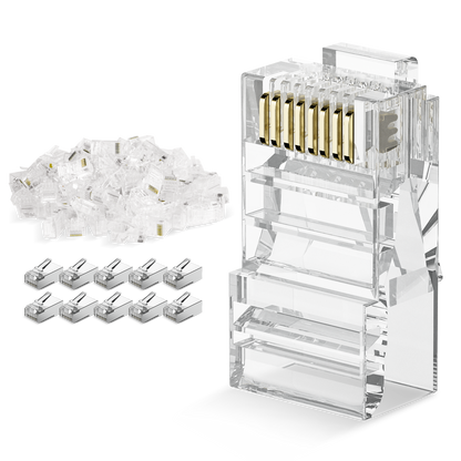 DARKROCK Cat6 RJ45 Connectors 100-Pack for Ethernet Cables - Compatible with Cat6/Cat5/Cat5e, Strong Antioxidant Performance, 24-26AWG/Flat Network Cables, RJ45 Keystone Inline Coupler - Transparent.