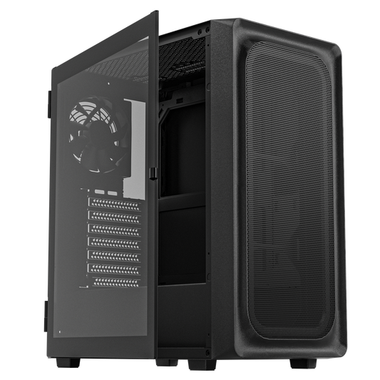 DARKROCK EC2 Black ATX Mid Tower PC Case, Type-C Ready, Supports 40 Graphics Cards, Tempered Glass Side Panel, Supports up to 8 x 120mm Cooling Fans & 1 x 360mm Radiator, 1 x Pre-Installed Fan.