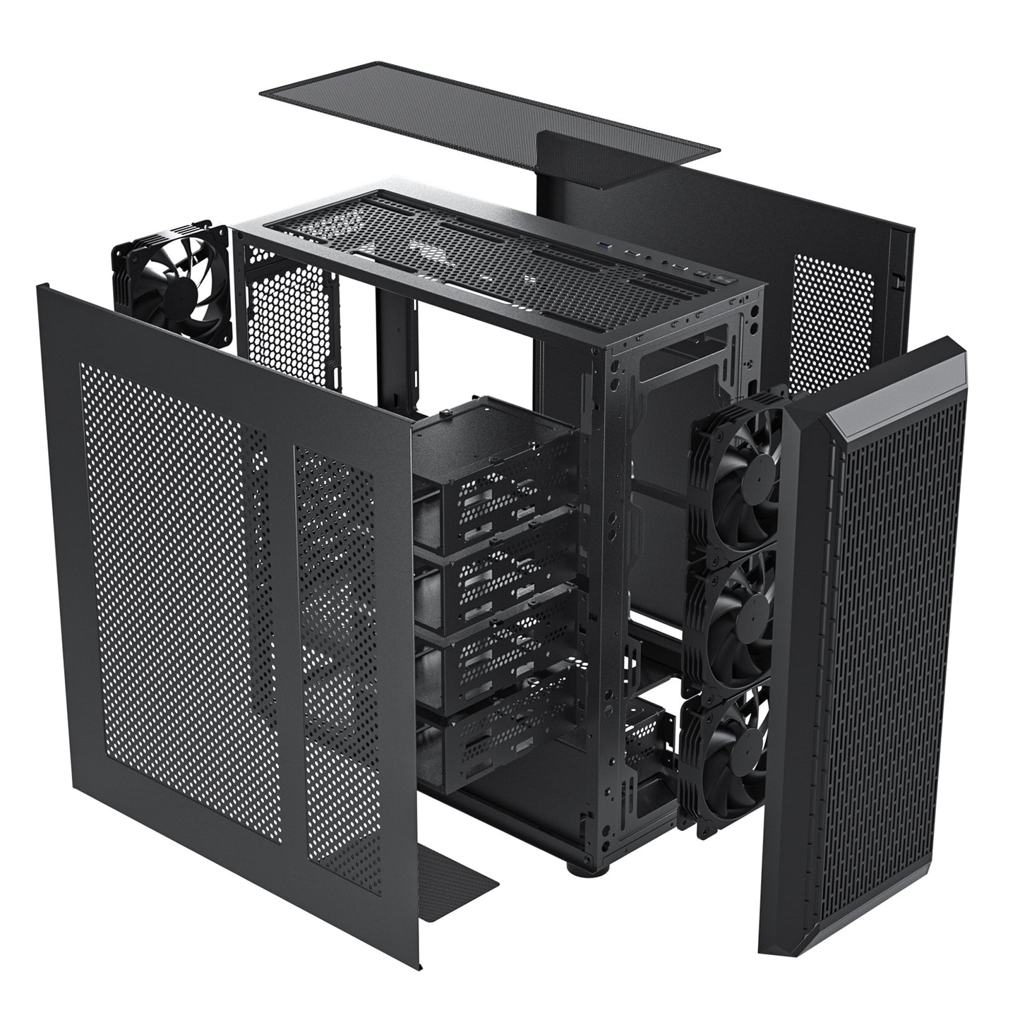 DARKROCK Classico Storage Master Case ATX Computer Case Mid Tower with 4x120mm Fans, USB 3.0 Ready 4 Detachable Hard Drive Cages 360mm Supported on Top & Front Radiator GPU Vertically Mounting Black