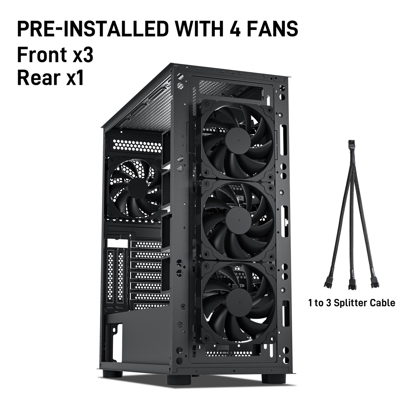 DARKROCK Classico Storage Master Case ATX Computer Case Mid Tower with 4x120mm Fans, USB 3.0 Ready 4 Detachable Hard Drive Cages 360mm Supported on Top & Front Radiator GPU Vertically Mounting Black