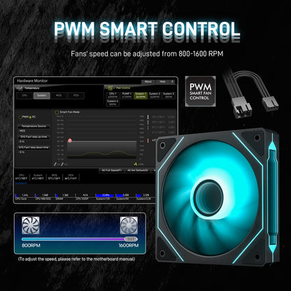 DARKROCK F120 6-Pack 120mm Infinite Mirror Case Fans with PWM Control & ARGB Effect, 24 LED Lights, HDB Hydraulic Bearing for Low-Noise Operation - Suitable for Most PC Cooling Systems