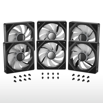 DARKROCK F120 6-Pack 120mm Infinite Mirror Case Fans with PWM Control & ARGB Effect, 24 LED Lights, HDB Hydraulic Bearing for Low-Noise Operation - Suitable for Most PC Cooling Systems
