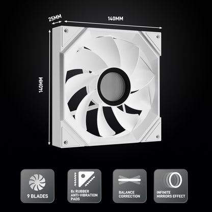 DARKROCK R140 140mm Reverse Blade Infinity Mirror Design PC Fan with LED ARGB Effects & PWM Control and Stable Running HDB Hydraulic Bearings