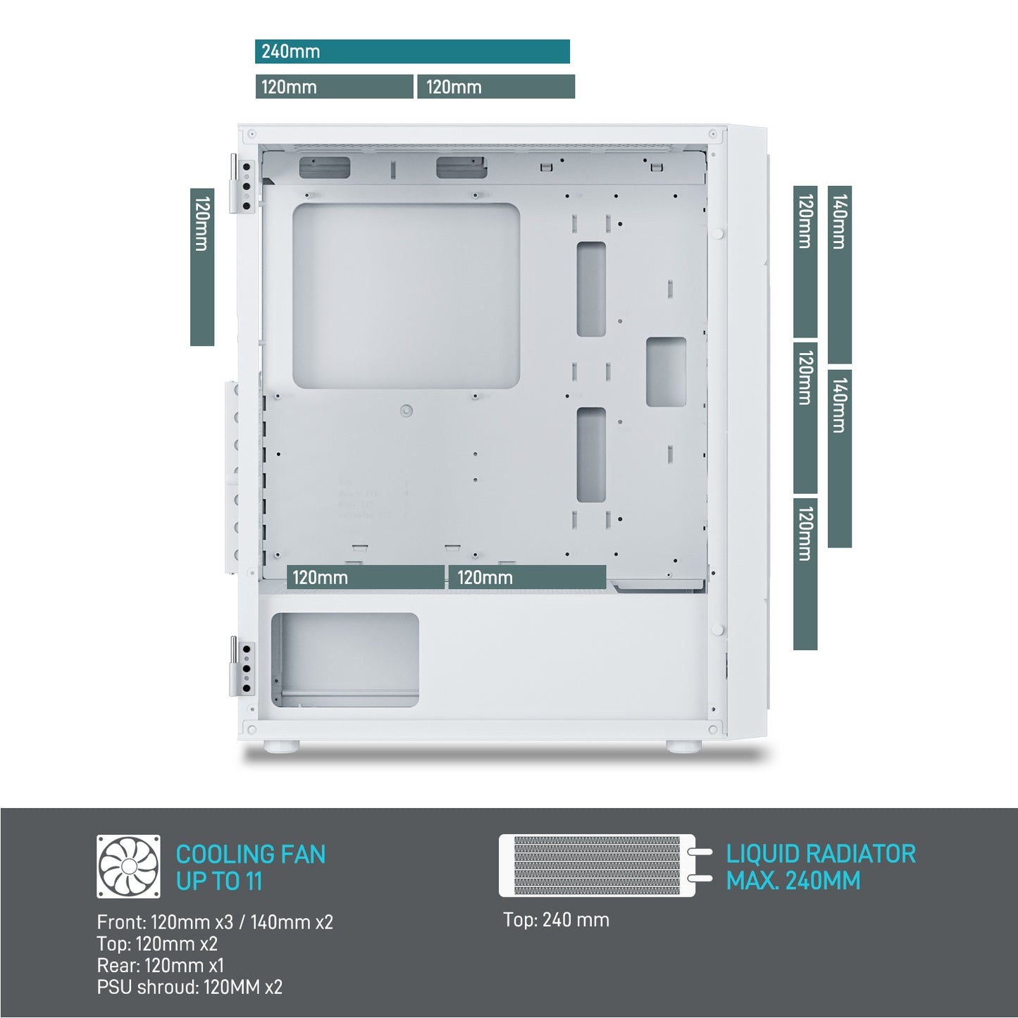 DARKROCK A8-M White Micro-ATX Mid Tower Computer PC Case for Gaming & Business Tempered Glass Side Panel Support 240mm Radiator on Top and 40 Series GPU 3 x 120mm Cooling Fans Pre-Installed