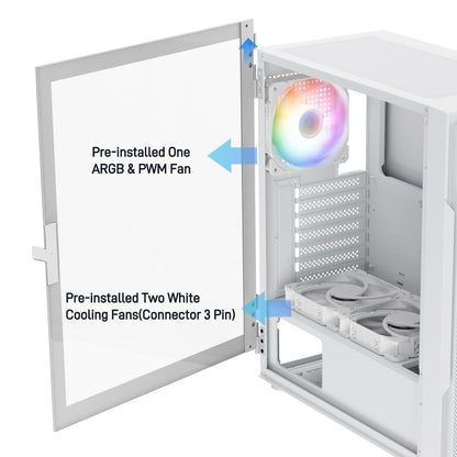 DARKROCK A8-M White Micro-ATX Mid Tower Computer PC Case for Gaming & Business Tempered Glass Side Panel Support 240mm Radiator on Top and 40 Series GPU 3 x 120mm Cooling Fans Pre-Installed