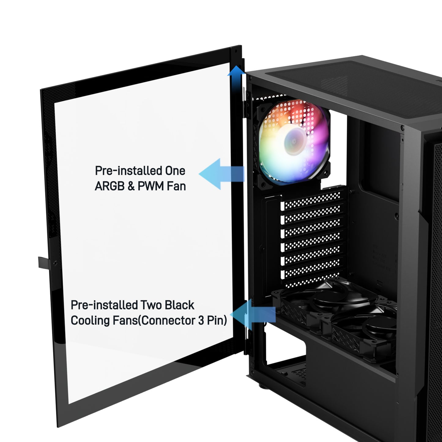 DARKROCK A8-M Black Micro-ATX Mid Tower Computer PC Case for Gaming & Business Tempered Glass Side Panel Support 240mm Radiator on Top and 40 Series GPU 3 x 120mm Cooling Fans Pre-Installed