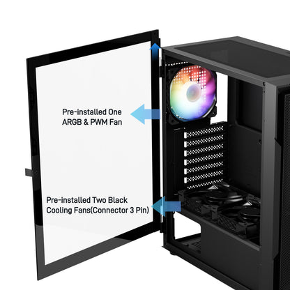 DARKROCK A8-M Black Micro-ATX Mid Tower Computer PC Case for Gaming & Business Tempered Glass Side Panel Support 240mm Radiator on Top and 40 Series GPU 3 x 120mm Cooling Fans Pre-Installed