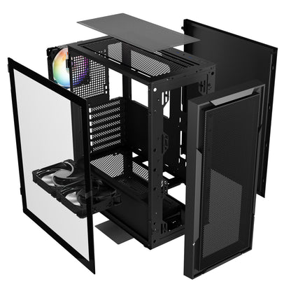 DARKROCK A8-M Black Micro-ATX Mid Tower Computer PC Case for Gaming & Business Tempered Glass Side Panel Support 240mm Radiator on Top and 40 Series GPU 3 x 120mm Cooling Fans Pre-Installed