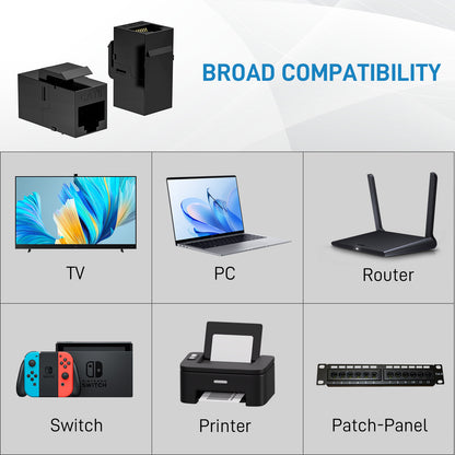 DARKROCK 10 Pack Cat6 RJ45 Keystone Coupler - PC Plastic Case, Plug-and-Play, Extends Ethernet Connection, Female to Female, Compatible with Cat5/5e/6 & Ideal for Home/Office Networking/Audio/Video