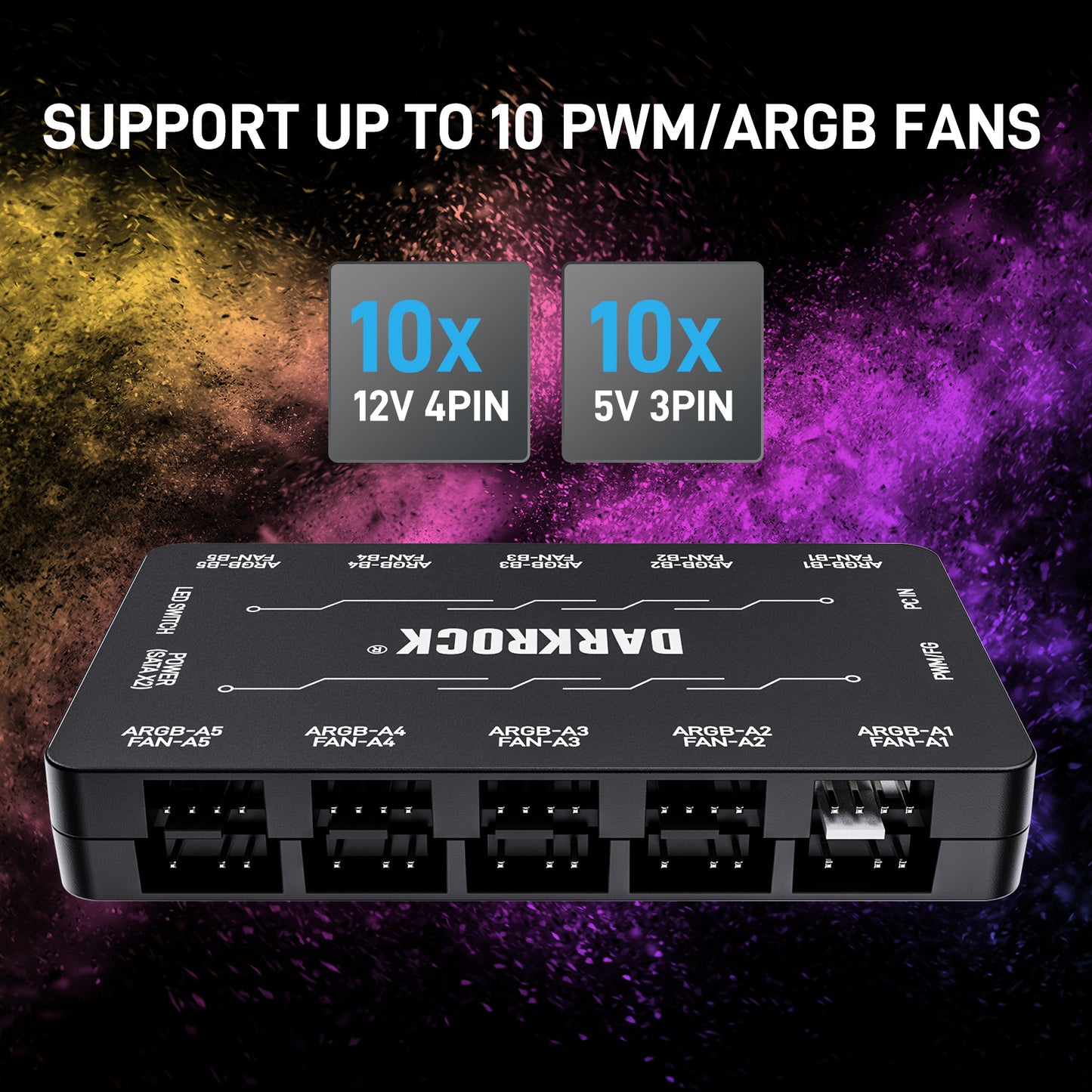 DARKROCK F120 3in1 120mm Infinite Mirror Design Case Fans with 20 Ports Contoller Hub, 24 LED Lights PWM Control & ARGB Effect, Hydraulic HDB Bearing for Low-Noise Operation