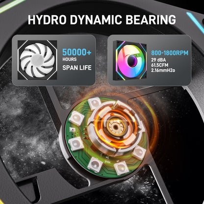 DARKROCK R140 140mm Reverse Blade Infinity Mirror Design PC Fan with LED ARGB Effects & PWM Control and Stable Running HDB Hydraulic Bearings