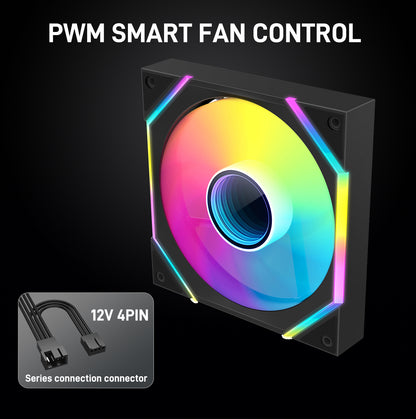 DARKROCK F140 140 mm Infinity Mirror Design Case Fan with PWM Control and ARGB LED Light Effect, HDB Hydraulic Bearings for Low Noise Operation
