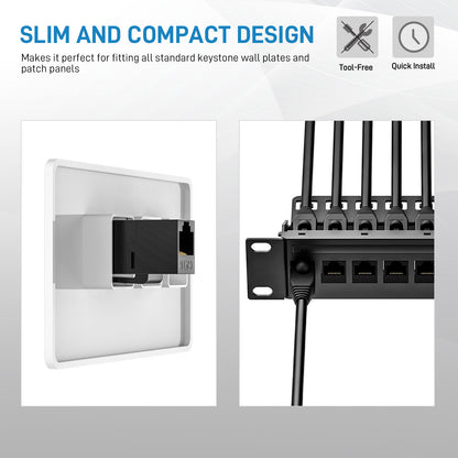 DARKROCK 10 Pack Cat6 RJ45 Keystone Coupler - PC Plastic Case, Plug-and-Play, Extends Ethernet Connection, Female to Female, Compatible with Cat5/5e/6 & Ideal for Home/Office Networking/Audio/Video