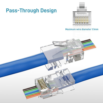 DARKROCK Cat6 Pass Through Connector 100-Pack for Ethernet Cables - Compatible with Cat6/Cat5/Cat5e, Strong Antioxidant Performance, 24-26AWG/Flat Network Cables, RJ45 Keystone Inline Coupler - Transparent.