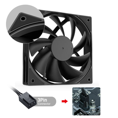 DARKROCK 3-Pack 120mm Black Computer Case Fans High Performance Cooling Low Noise 3-Pin 1200 RPM Hydraulic Bearing Quiet Long Life Up to 30,000 Hours 5 Years Warranty