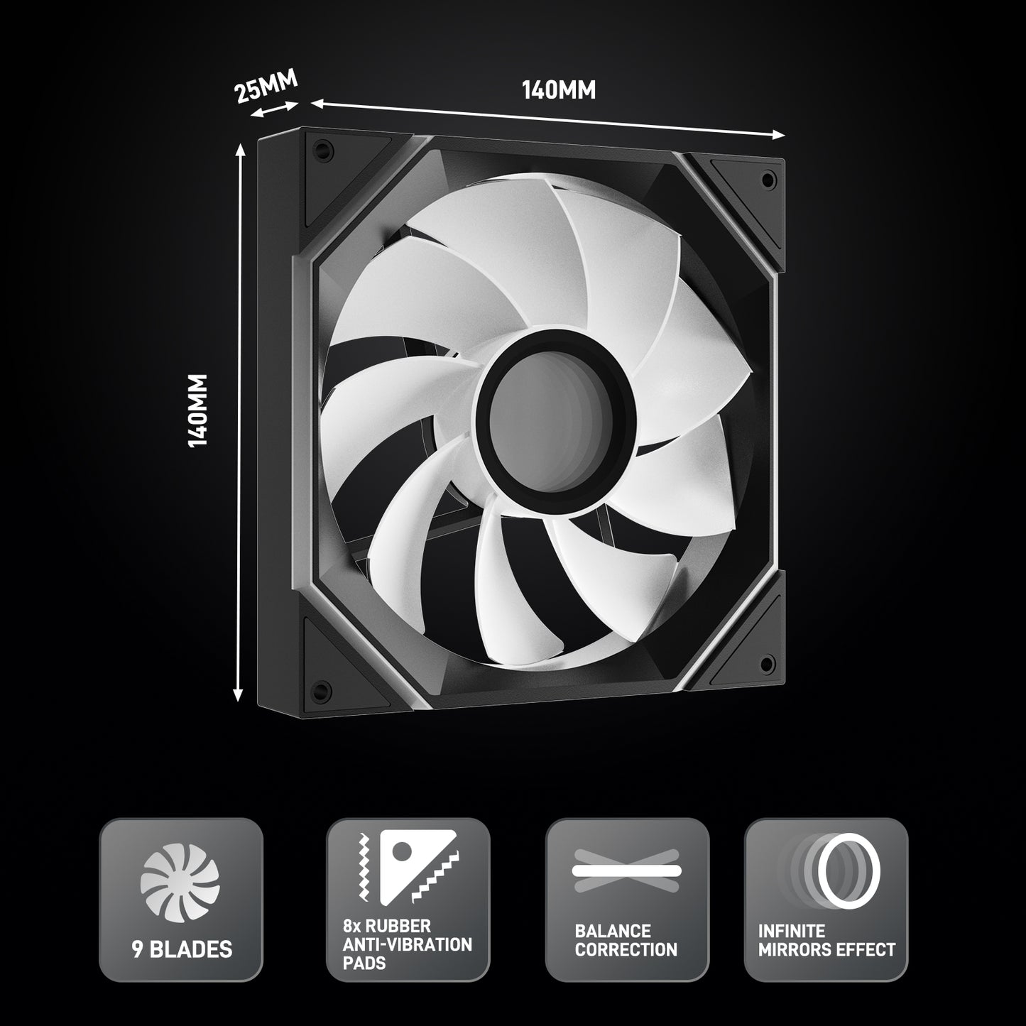 DARKROCK R140 140mm Reverse Blade Infinity Mirror Design PC Fan with LED ARGB Effects & PWM Control and Stable Running HDB Hydraulic Bearings