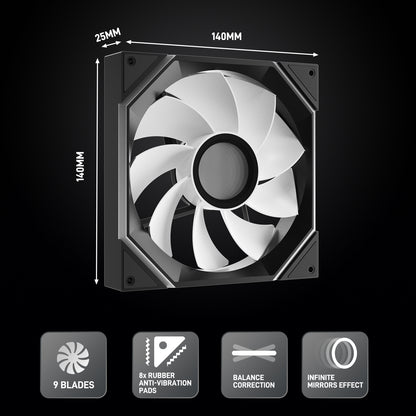 DARKROCK R140 140mm Reverse Blade Infinity Mirror Design PC Fan with LED ARGB Effects & PWM Control and Stable Running HDB Hydraulic Bearings