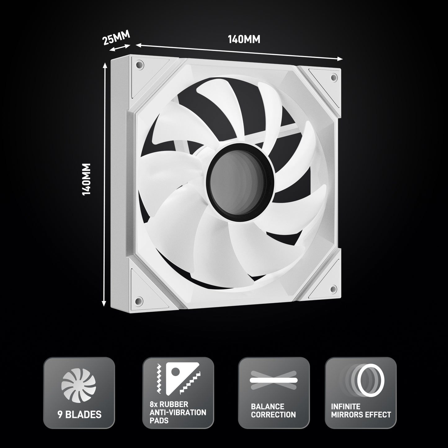 DARKROCK F140 140 mm Infinity Mirror Design Case Fan with PWM Control and ARGB LED Light Effect, HDB Hydraulic Bearings for Low Noise Operation