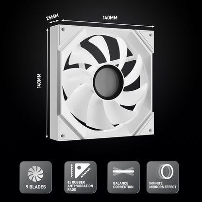 DARKROCK F140 140 mm Infinity Mirror Design Case Fan with PWM Control and ARGB LED Light Effect, HDB Hydraulic Bearings for Low Noise Operation