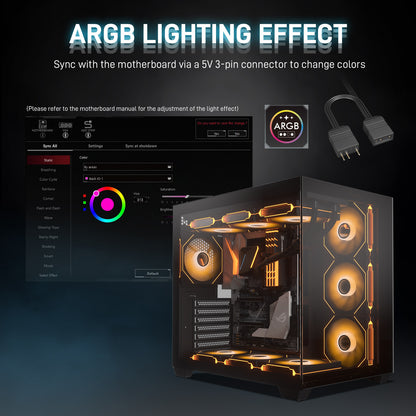 DARKROCK F120 3in1 120mm Infinite Mirror Design Case Fans with 20 Ports Contoller Hub, 24 LED Lights PWM Control & ARGB Effect, Hydraulic HDB Bearing for Low-Noise Operation
