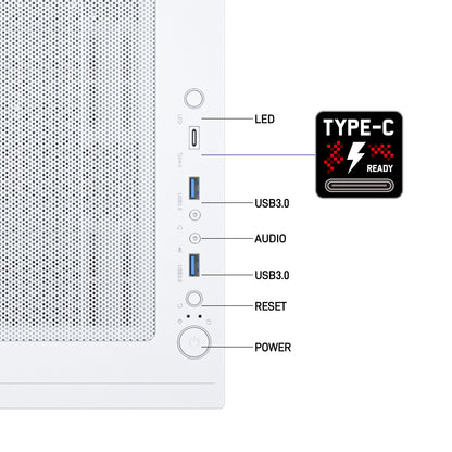 DARKROCK MH200 White PC Computer Case for Office&Gaming Compact Mid-Tower Micro ATX Mini ITX High-Airflow Mesh Front & Side Panel Top 240mm Radiator Support Type-C Ready, ARGB 120mm Fan Pre-Installed