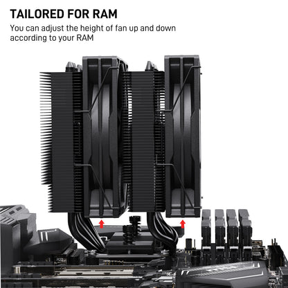 DARKROCK DT6 CPU Air Cooler, Dual Towers with 6 Copper Heat Pipes, 2 x 120mm PWM Fan for Low Noise Operation, Easy Installation - Brackets for Intel LGA 1851/1700/1200/115X & AMD AM5/AMD4 - Black