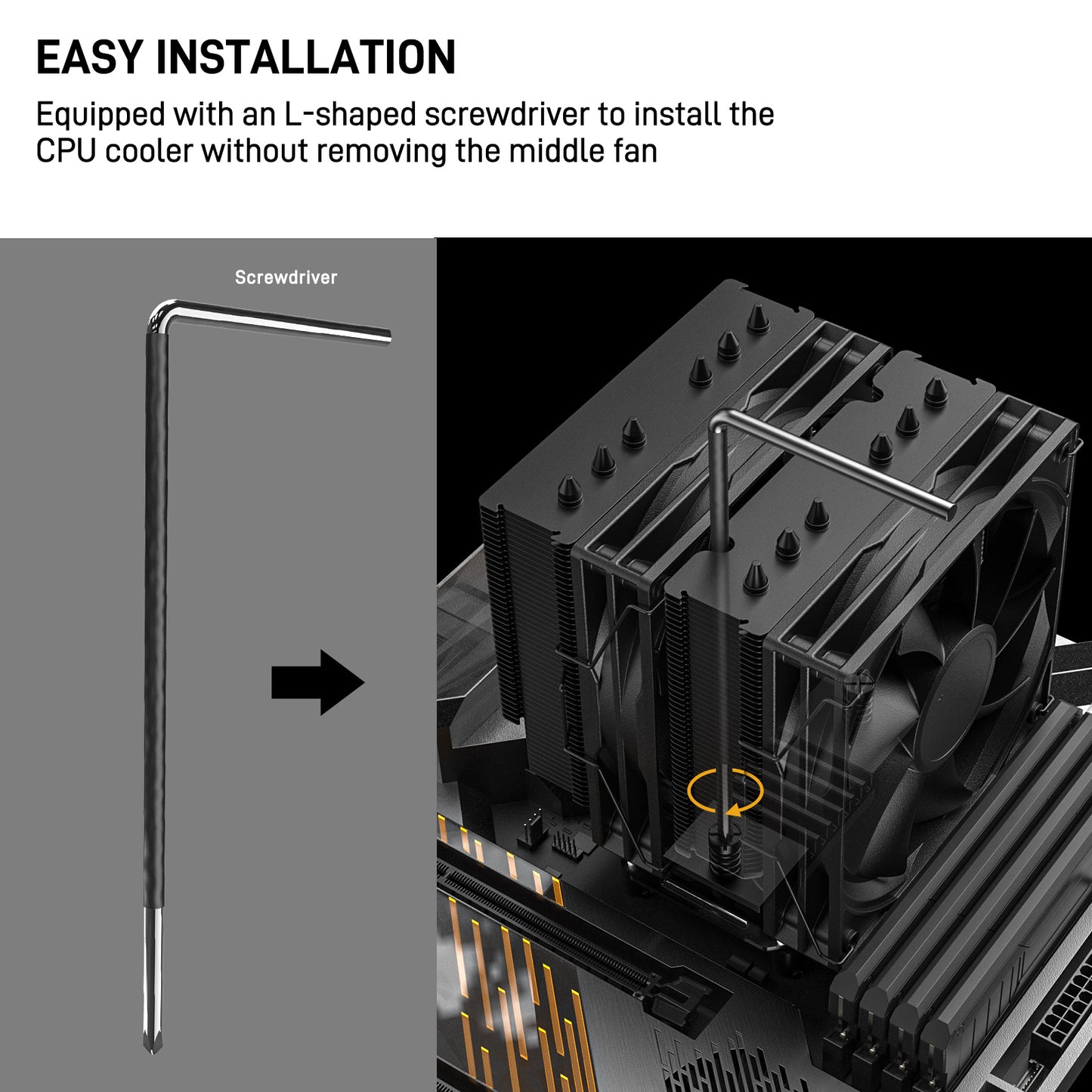 DARKROCK DT6 CPU Air Cooler, Dual Towers with 6 Copper Heat Pipes, 2 x 120mm PWM Fan for Low Noise Operation, Easy Installation - Brackets for Intel LGA 1851/1700/1200/115X & AMD AM5/AMD4 - Black