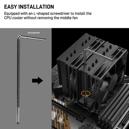 DARKROCK DT6 CPU Air Cooler, Dual Towers with 6 Copper Heat Pipes, 2 x 120mm PWM Fan for Low Noise Operation, Easy Installation - Brackets for Intel LGA 1851/1700/1200/115X & AMD AM5/AMD4 - Black