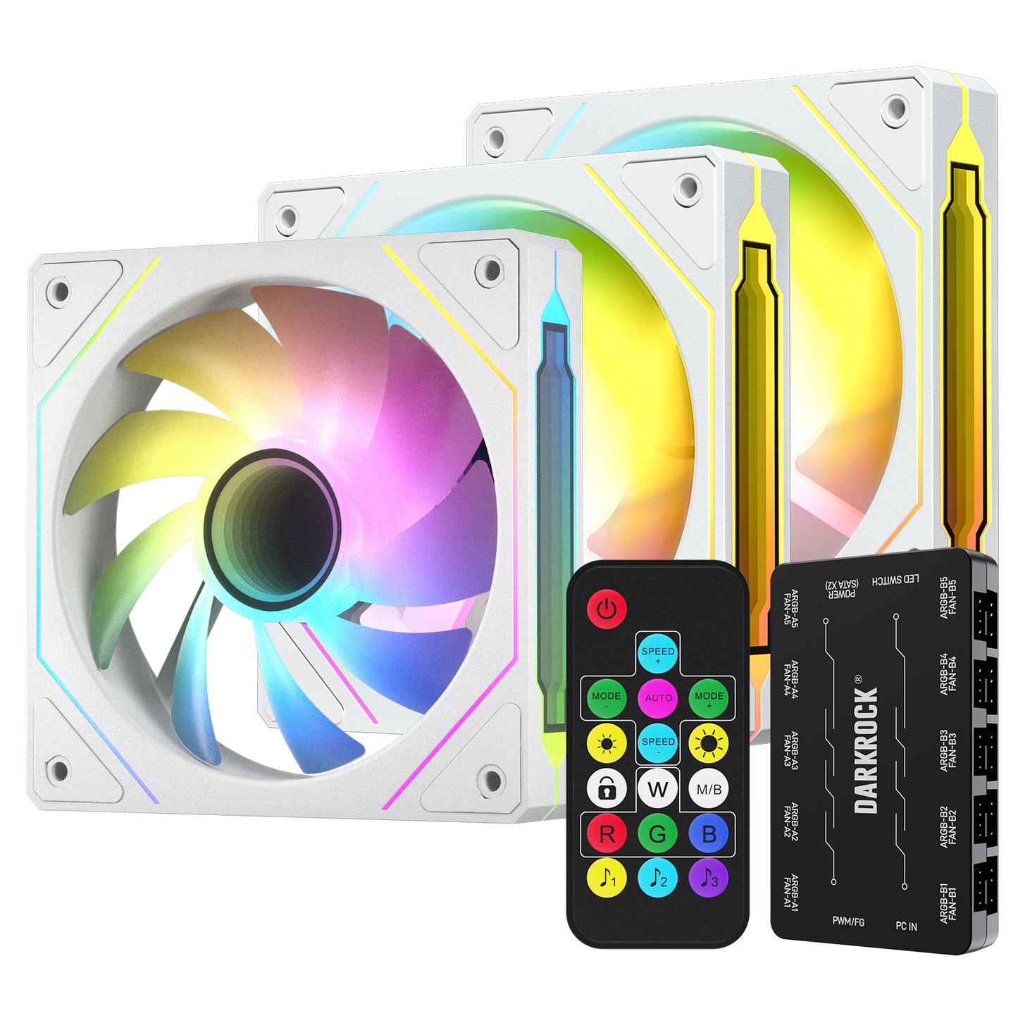 DARKROCK F120 3in1 120mm Infinite Mirror Design Case Fans with 20 Ports Contoller Hub, 24 LED Lights PWM Control & ARGB Effect, Hydraulic HDB Bearing for Low-Noise Operation