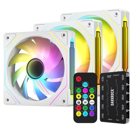 DARKROCK F120 3in1 120mm Infinite Mirror Design Case Fans with 20 Ports Contoller Hub, 24 LED Lights PWM Control & ARGB Effect, Hydraulic HDB Bearing for Low-Noise Operation