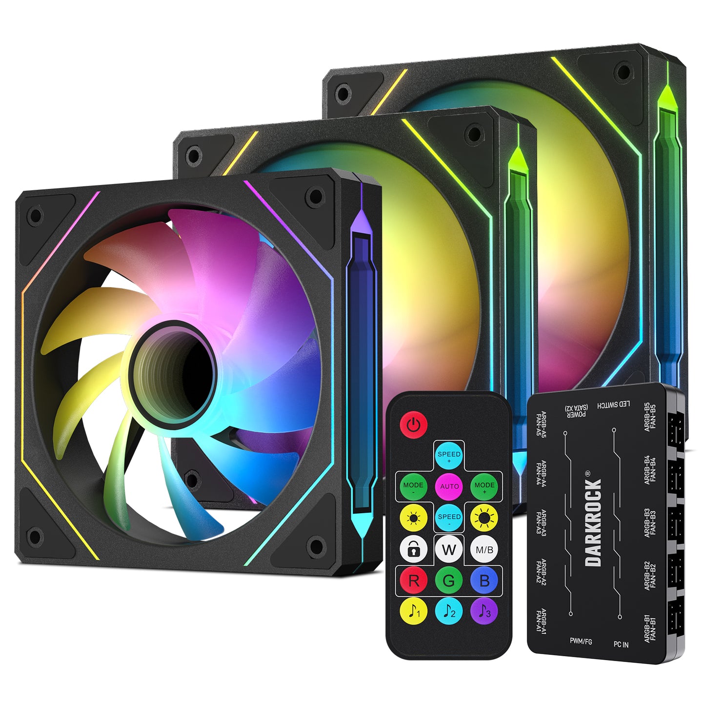 DARKROCK F120 3in1 120mm Infinite Mirror Design Case Fans with 20 Ports Contoller Hub, 24 LED Lights PWM Control & ARGB Effect, Hydraulic HDB Bearing for Low-Noise Operation